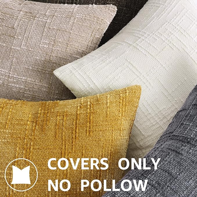 decorUhome Spring Mustard Yellow Chenille Throw Pillow Covers 18x18 Set of 2 Textured Soft Cozy Slubby Couch Pillow Covers Modern Farmhouse Boho Decorative Pillow Cases for Bed Sofa Living Room