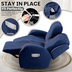 VANSOFY Recliner Loveseat Cover, 6-Pieces Stretch Dual Recliner Sofa Cover Soft Jacquard Reclining Couch Slipcover Furniture Protector with Elastic Bottom for Kid, Pets(2 Seat,Dark Blue)