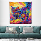 VUMIVI Colorful Cat Tapestry Pet Oil Painting Print Rainbow Colorful Abstract Art Pattern Tapestry Wall Hanging for Living Room Bedroom Dorm Classroom Aesthetic Decor W60xL60in