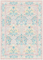 Lessymo 9x12 Washable Rug for Living Room, Soft Pink Area Rugs for Bedroom Dining Room Nursery, Boho Non Slip Forest Design Large Carpet Distressed Retro Indoor, Pink Green