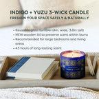 Calyan Wax Co. Indigo & Yuzu 3 Wick Scented Candle - 43 Hour Burn - Luxury 3 Wick Soy Candles - Non Toxic Soy Wax Candles - Long Lasting Large Glass Jar Candle for Home - 14.9oz