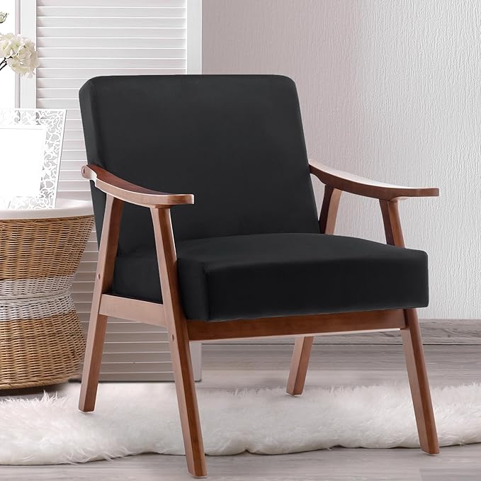 KEIKI Mid-Century Modern Accent Chair with Solid Wood Frame, Wingback Armchair for Living Room Bedroom Home Office Lounge Seating