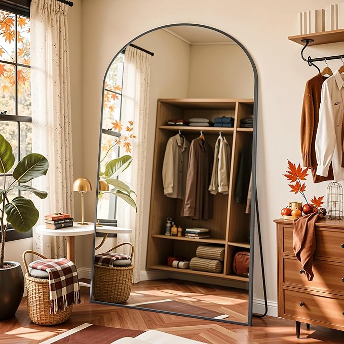 Full Length Mirror, 72"x44" Arched Full Body Mirror, Oversized Floor Mirrors, Leaning Free Standing Mirrors, Hanging Mounted Large Mirrors for Bedroom Dressing Room, Cloakroom, Black