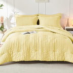 HYMOKEGE Yellow Twin Comforter Set Seersucker 5 Pieces, All Season Luxury Bed in a Bag for Bedroom, Bedding Set with Comforter, Sheets, Pillowcase & Sham