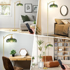 Gold Floor Lamp for Living Room with Remote Control,Unique Vintage Standing Tall Lamp,Mid Century Modern Floor Lamps Arc Green Glass Floor Lamps for Office Corner