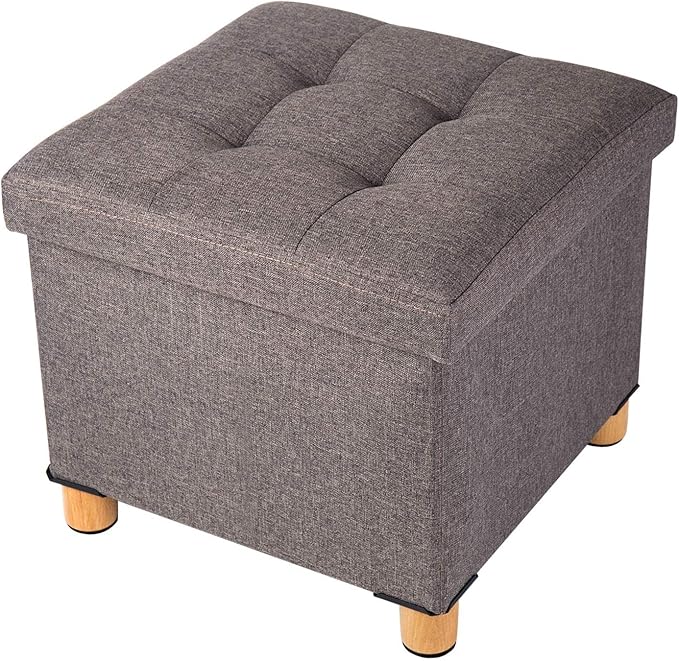 BRIAN & DANY 15 Inches Ottoman with Storage, Square Small Storage Ottoman Foot Rest with Legs, Ottomans Foot Stool for Dorm, Living Room, Entryway (Brown)