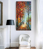 Art Hand-Painted Landscape Oil Painting Wall Art 24x48 Inchs Contemporary Abstract Vertical Texture Oil Painting for Living Room Bedroom Wall Decoration