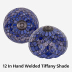 Tiffany Style Table Lamp Vintage Stained Glass Desk Lamp Deep Blue Purple Fish Scales Bedside Reading Light Decor Bedroom Living Room Home Office D12 xH18
