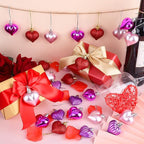 Elcoho 48 Pieces Valentine's Day Heart Shaped Baubles Hanging Heart Ornaments Valentines Tree Decorations for Valentines Day Ornaments Party Wedding Anniversary Decor, Red, Hot Pink, Pink, Purple