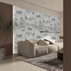 Animal Pattern Peel and Stick Wallpaper - 17.5"x500" Extra Long Blue White Vinyl, Self-Adhesive Removable Wallpaper for Kids Room, Furniture - DIY Friendly