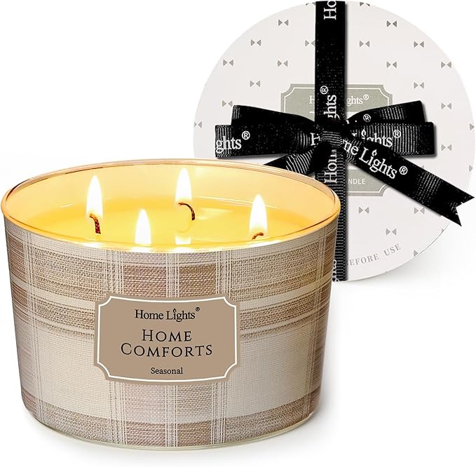 HomeLights Home Comforts Scented Candles | 18oz Soy Candles Rustic Modern 4-Wick Large Candle Jars | Ideal Candle Gifts for Events, Home Decor Stress, Relief & Relaxation