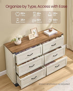 VASAGLE LIRY Collection - 6-Drawer Dresser for Bedroom, 54-Inch Wide Modern Farmhouse Chest of Drawers with Metal Handles, TV Stand, for Living Room, Entryway, Anti-Tipping, Rustic White ULTS661WJ01S