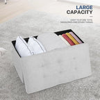 MoNiBloom 30 Inch Storage Ottoman Bench, Rectangle End of Bed Bench, Storage Padded Seat, Linen Fabric Ottoman Footrest for Living Room, Bedroom, Entryway, Light Gray