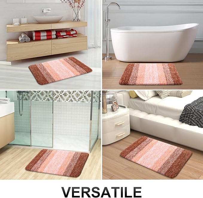 OLANLY Bathroom Rug Set 2 Piece, Soft Absorbent Microfiber Bath Rug Set, Non-Slip, Machine Wash Dry, Plush Shaggy Bath Mats for Bathroom (47"x20"+24"x16", Orange)