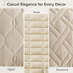 Comfort Spaces Twin Quilt Set Modern Reversible Diamond Coverlet Twin Bedding Set Cozy Quilted Winter Layer, All Season Lightweight Soft Twin Size Quilt, Kienna, Twin/Twin XL Beige Diamond 2 Piece