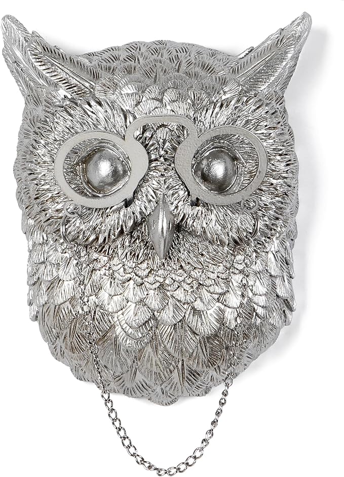 UITWMKTG Silver Animal Head Wall Decor Modern Home Decor Resin Animal Sculptures Wall Mount Vintage Head Wall Art for Living Room Hanging Decoration Owl