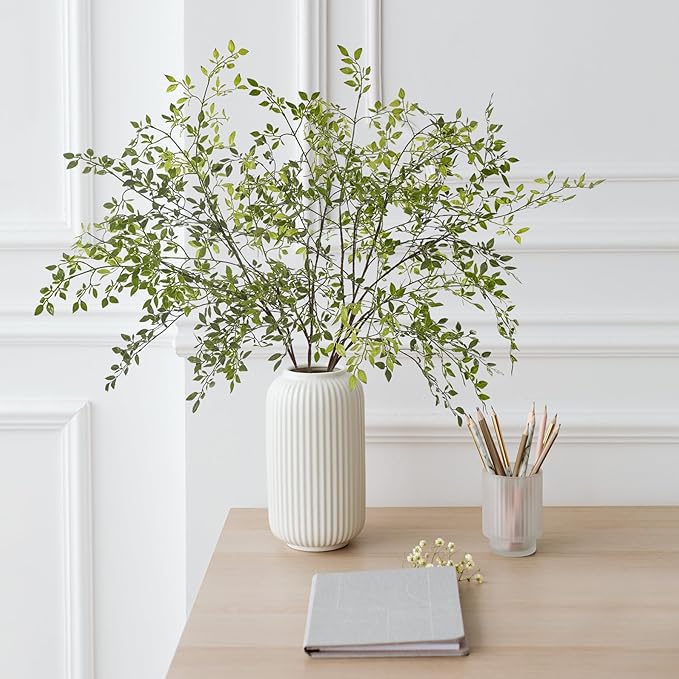 Fake Plants Eucalyptus Stems,Plastics Ficus Stems for Vase Artificial Plants,Greenery Stems Branches for Vase Faux Plants Indoor,Faux Greenery Indoor Vase Fillers for Home Decor（4Pcs Green）