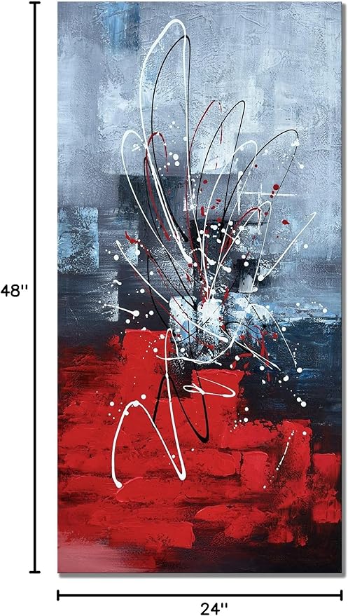zoinart Abstract Large Vertical Canvas Wall Art 24x48 Inches Hand Painted Modern Colorful Oil Paintings Red Artwork for Living Room Aisle Bedroom Dining Room Wall Decor