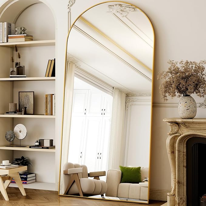 GLSLAND-77 x38 Arched Full Length Mirror - Oversize Floor Mirrors Aluminum Alloy Frame Full Body Dressing Mirror for Bedroom Living Room,Gold