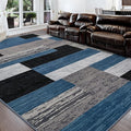 FlyDOIT Modern Geometric Patchwork Area Rug, 6x9 Blue Large Rugs for Living Room, Rockwood Collection Indoor Rugs for Bedroom, Throw Carpet Floor Decor for Entryway Dining Room Office Nursery
