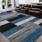 FlyDOIT Modern Geometric Patchwork Area Rug, 6x9 Blue Large Rugs for Living Room, Rockwood Collection Indoor Rugs for Bedroom, Throw Carpet Floor Decor for Entryway Dining Room Office Nursery