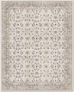Washable 2x3 Entryway Rug, Boho Non-Slip Door Mat Vintage Distress Small Rugs for Kitchen Nursery Office Bedroom, 0.3" Neutral Oriental Throw Carpet with Cushioning Pad, Cream/Blue/Orange/Multi