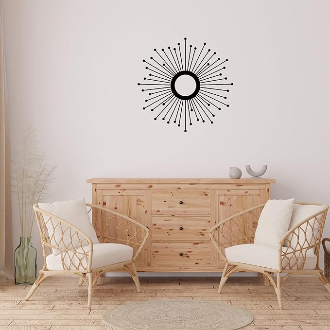 Sunburst Metal Wall Art – Mid-Century Modern Starburst Wall Decor, Handmade Round Metal Hanging for Living Room, Bedroom, Office, or Entryway (24")