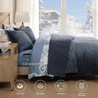 WRENSONGE Velvet Queen Quilt Set-3 Pieces Blue Grey Luxurious Velvet Striped Channel Comforter with 2 Shams, Soft Bedspread Coverlet Quilted Bedding Set for All Season