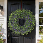 26" Artificial Lavender & Boxwood Wreath for Front Door - Large Faux Purple Greenery Outdoor Wreath for Home, Farmhouse, Window, Wall Decor | Spring Summer All Seasons
