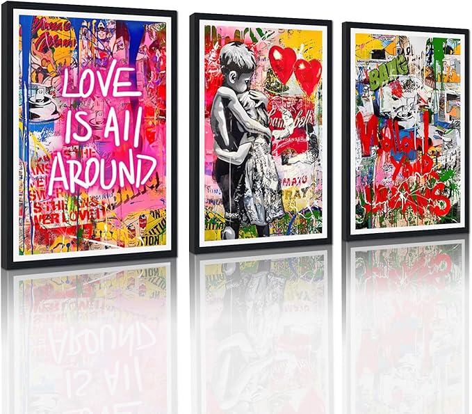 Novatique Graffiti Wall Art for Living Room Banksy Canvas Wall Art Graffiti Street Print Pictures for Bedroom Wall Decor,24" x 36" x 3pcs