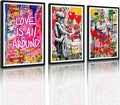 Novatique Graffiti Wall Art for Living Room Banksy Canvas Wall Art Graffiti Street Print Pictures for Bedroom Wall Decor,24" x 36" x 3pcs