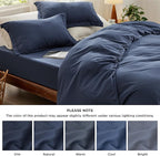 Bedsure Duvet Cover Queen Size with Fitted Sheet - 4 Pieces Prewashed Polyester Extra Soft Bedding Set, Includes 1 Duvet Cover 90x90 Inches with Zipper Closure, 2 Pillow Shams, 1 Fitted Sheet, Navy