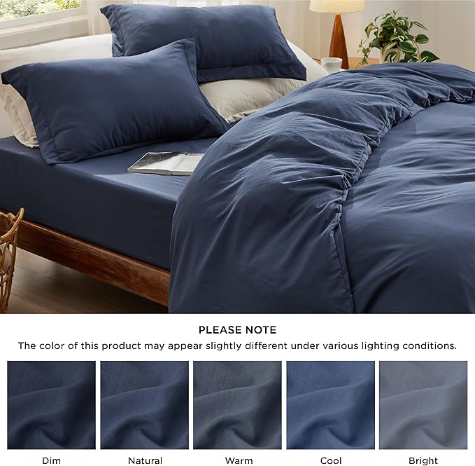 Bedsure Duvet Cover King Size with Fitted Sheet - 4 Pieces Prewashed Polyester Extra Soft Bedding Set, Includes 1 Duvet Cover 104x90 Inches with Zipper Closure, 2 Pillow Shams, 1 Fitted Sheet, Navy