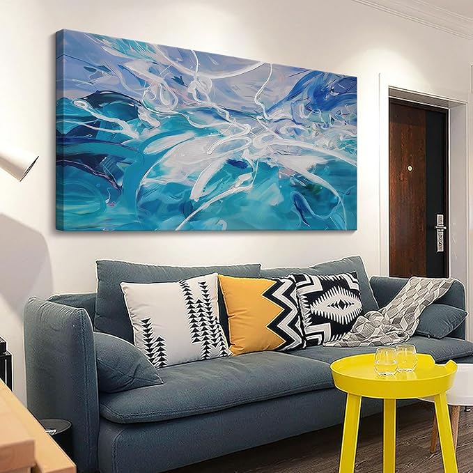 YDYSUNE Large Blue Abstract Wall Art Modern Canvas Paintings White Minimalist Abstract Art for Living Room Pictures for Bedroom Wall Decor Office Home Decoration Artwork for Walls Size 29×58IN