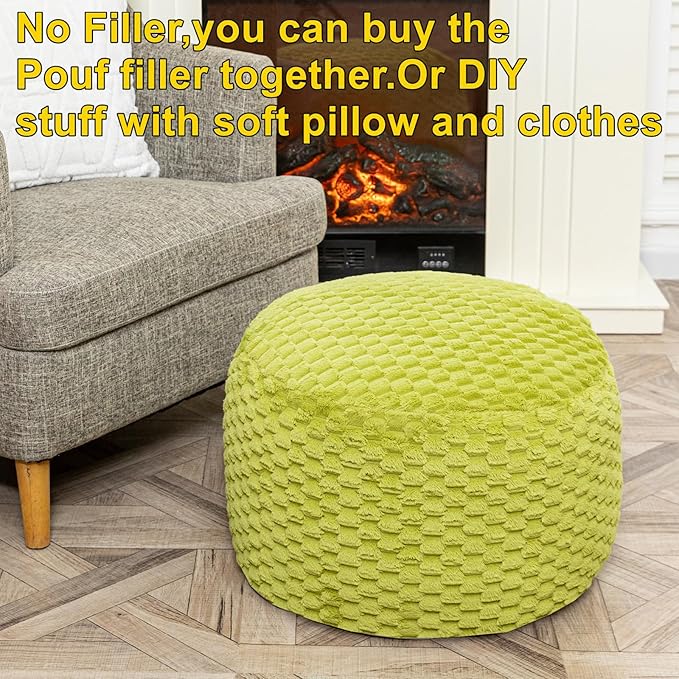 Asuprui Fur Ottoman Stool Unstuffed Footstool Cover Floor Pouf Foot Rest 20x20x12 Inches Round Poof Seat Floor Bean Bag Chair Foldable Floor Chair Storage for Living Room Bedroom Green Pouf Cover
