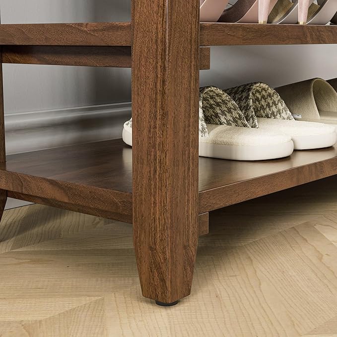 Shoe Rack Bench, 4-Tier Shoe Shelf Organizer, 39.4" Entryway Storage Bench for Hallway, Bedroom, Living Room, Bedroom, Hold up to 550 lbs, Solid Wood, Dark Brown