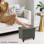 GLAXYFUR Storage Ottoman Bench, 15 Inches Foldable Ottoman Foot Stool with Legs, PU Leather Footrest for Living Room, Bedroom, Dorm (Green)