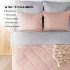 Bedsure Full Size Comforter Set - 7 Pieces Reversible Blush Pink Bedding, Full Size Bed Set for All Seasons, Bed in a Bag with Down Alternative Comforter, Sheets, Pillowcases & Shams