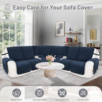 Reclining Sectional Couch Covers 100% Waterproof Velvet L Shape Recliner Couch Covers for Sofa Pets Washable Anti Slip Recliner Slipcovers with Pockets (5 Seat Sofa with 2 Console, Navy Blue)