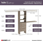 ClosetMaid SuiteSymphony Wood Closet Organizer Kit with Tower, 3 Hang Rods, Top Shelves, 4 Drawers, Modern Adjustable, Fits Spaces 6-10 ft. Wide, Natural Grey