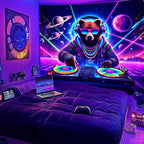 NYZE Brown Bear Tapestry for Bedroom, Music Wall Tapestry, Party Decor Glow in the Dark Room Decor Tapestries, Cool Galaxy Planet Wall Hanging, Wall Hanging for Room Dorm 59in×51in