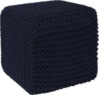 REDEARTH · Square Hand Knitted Pouf - Foot Stool Ottoman Coffee Table - Cotton Cord Boho Pouffe - Poof Accent Footrest for Living Room - Bedroom - Library (16" x 16" x 16") - Navy Blue, Set of 2