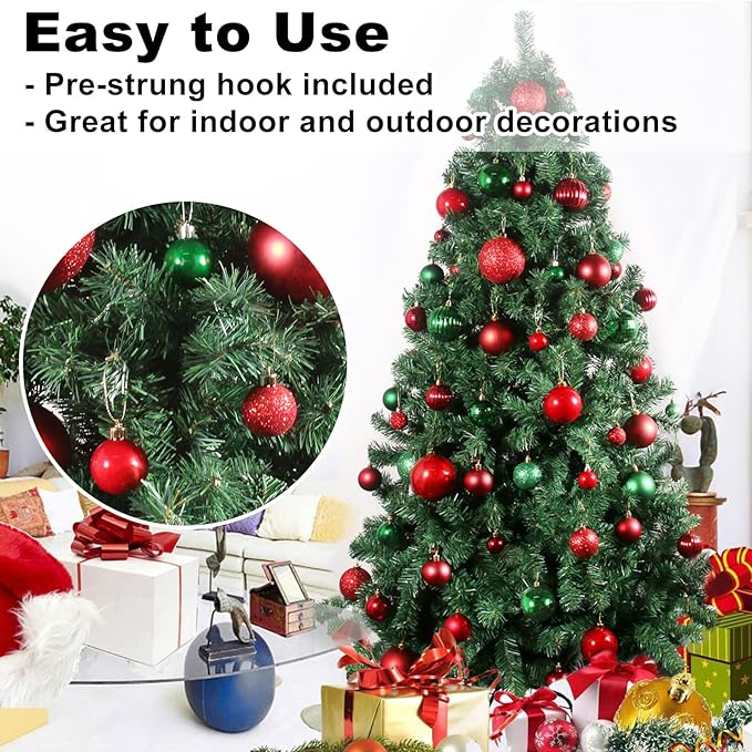 Red & Green 1.6" Small Christmas Balls Christmas Tree Decoration Ornaments Shatterproof Hanging Balls for Birthday Halloween Holiday Wedding Decorations Set of 36pcs