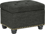 Convenience Concepts Designs4Comfort 5th Avenue Upholstered Storage Ottoman 24" - Contemporary Foot Stool and Seat with Hinged Lid for Living Room, Dining Room, Office, Den, Dark Charcoal Gray Fabric
