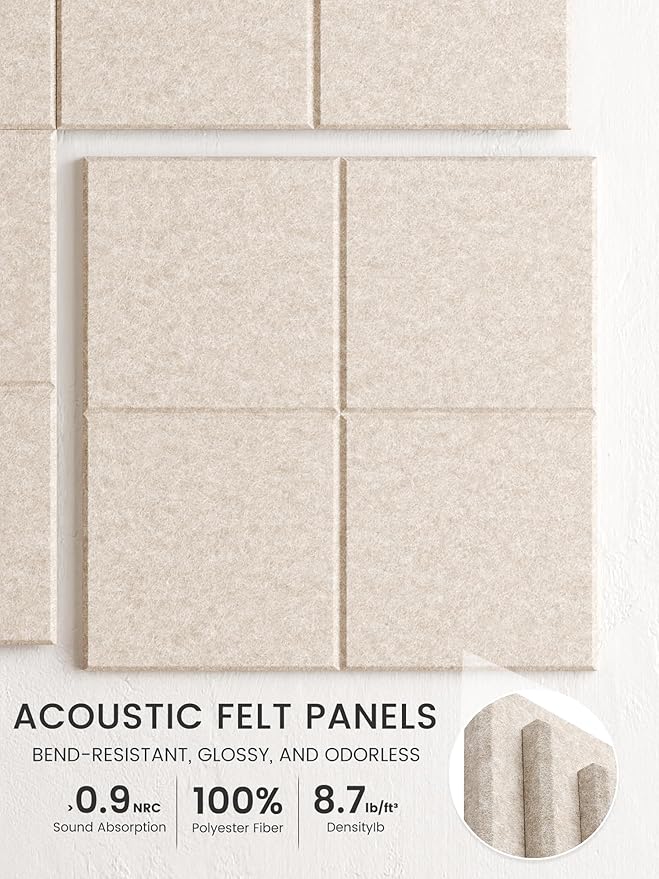 Bumusty Large Felt Bulletin Board, 36" x 24" Cork Board Alternative, 6-Pack Wall Tiles with 4-Compartment Design, 30 Push Pins, 40 Adhesive Tabs, Ideal for Office & Home Decor, Oatmeal