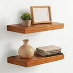 Floating Shelves for Wall 16 Inch Solid Real Wood Shelves Set of 2 Rustic Farmhouse Wall Mounted Wood Shelf for Bedroom Living Room Bathroom Kitchen Home Decor Office