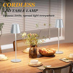 Cordless Table Lamp Rechargeable - Silver Grey 2 Pack 5000mAH Battery Operated Lamp for Counter, 3 Color Stepless Dimming Waterproof LED Wireless Lamp for Dining Kitchen, Outdoor Patio, Touch Control