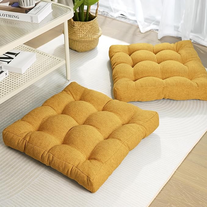 Tromlycs Floor Pillow Seating Cushions for Adults Sitting Large Square Pillow Gel Memory Foam 20 x 20 x 4 Inch Light Yellow Set of 2