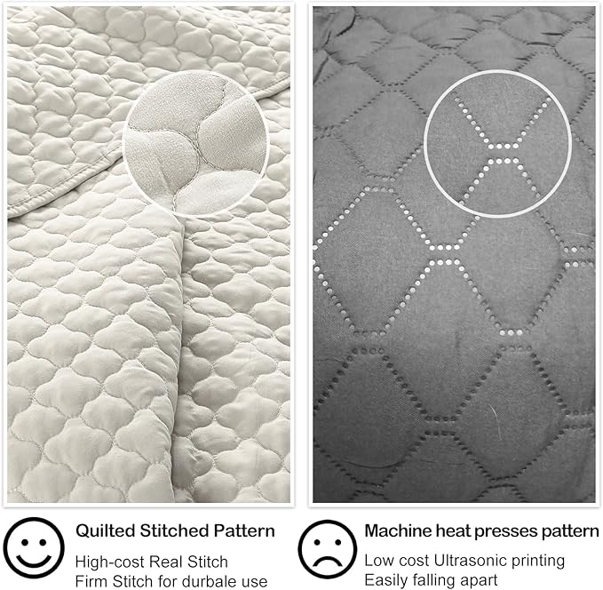 HORIMOTE HOME Quilt Set King Size Beige Bedspread, Modern Style Quilted Clouds Pattern Soft Coverlet Set Lightweight Microfiber Quilted Bedspread for All Season