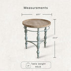 Rustic Farmhouse Round End Table, French Country Vintage Side Table,φ20.1'' x 23.6''H Rustic Solid Wood with Vintage Iron Legs, for Living Room, Bedroom, Small Spaces,Nature White